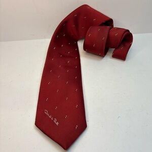 Oscar de la Renta Burgundy Tie Red w Cream Design Silk Blend Necktie Vintage 59"